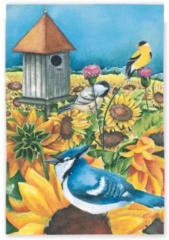 Sunflower Afternoon Garden Flag 2 Sided Finch Blue Jay