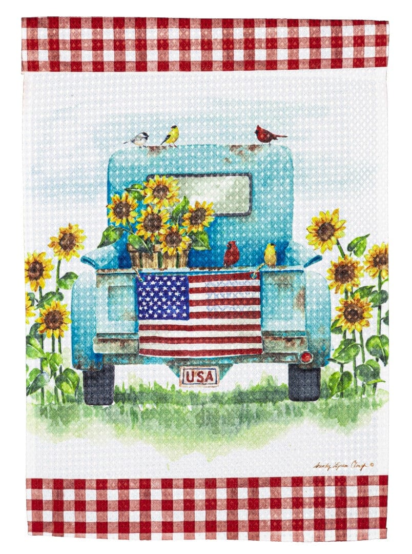 Sunflower Truck Garden Flag 2 Sided Patriotic