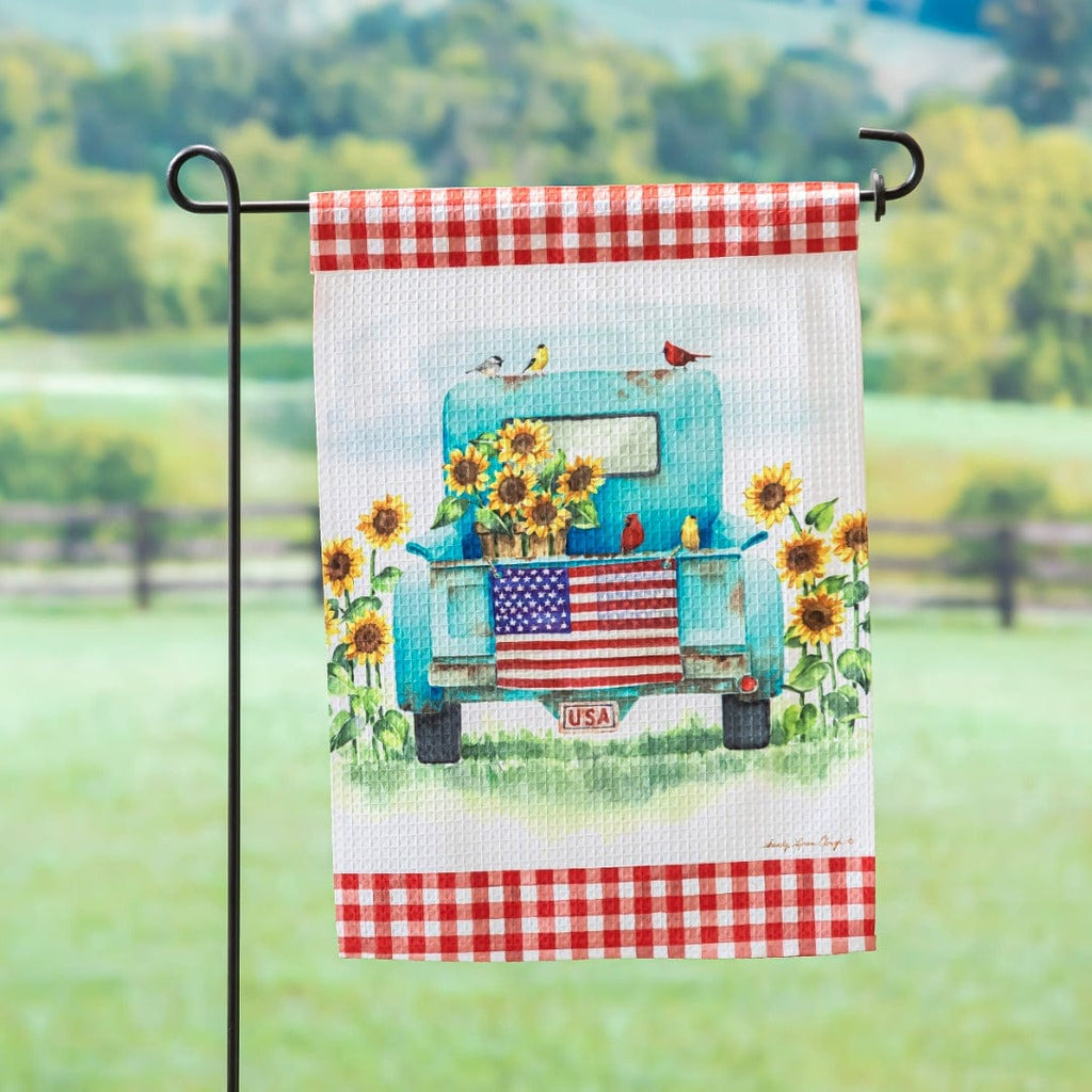Sunflower Truck Garden Flag 2 Sided Patriotic