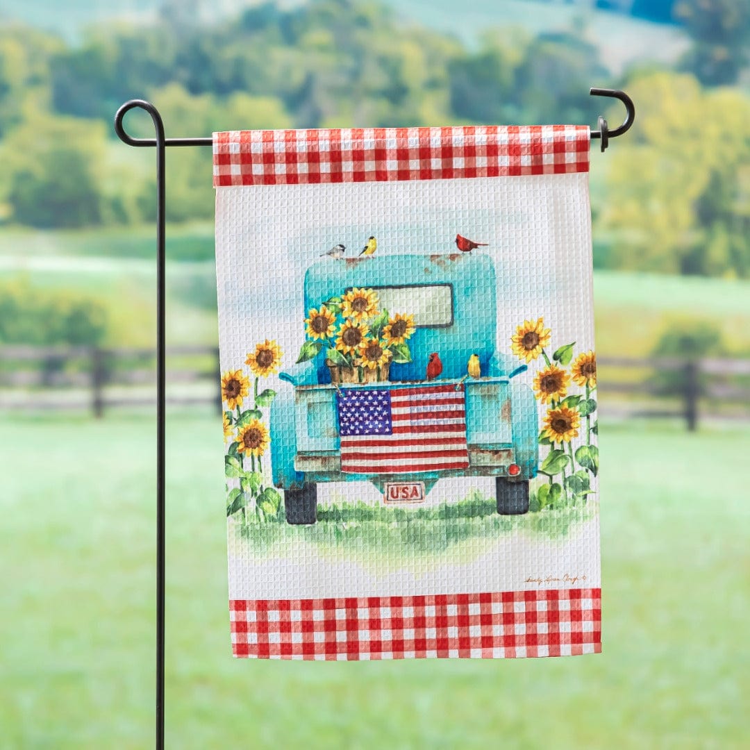 Sunflower Truck Garden Flag 2 Sided Patriotic