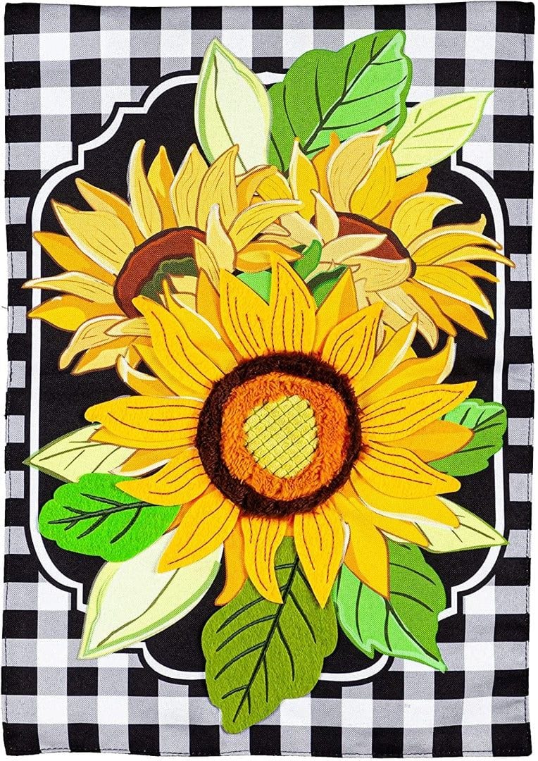 Sunflowers and Checks Garden Flag 2 Sided