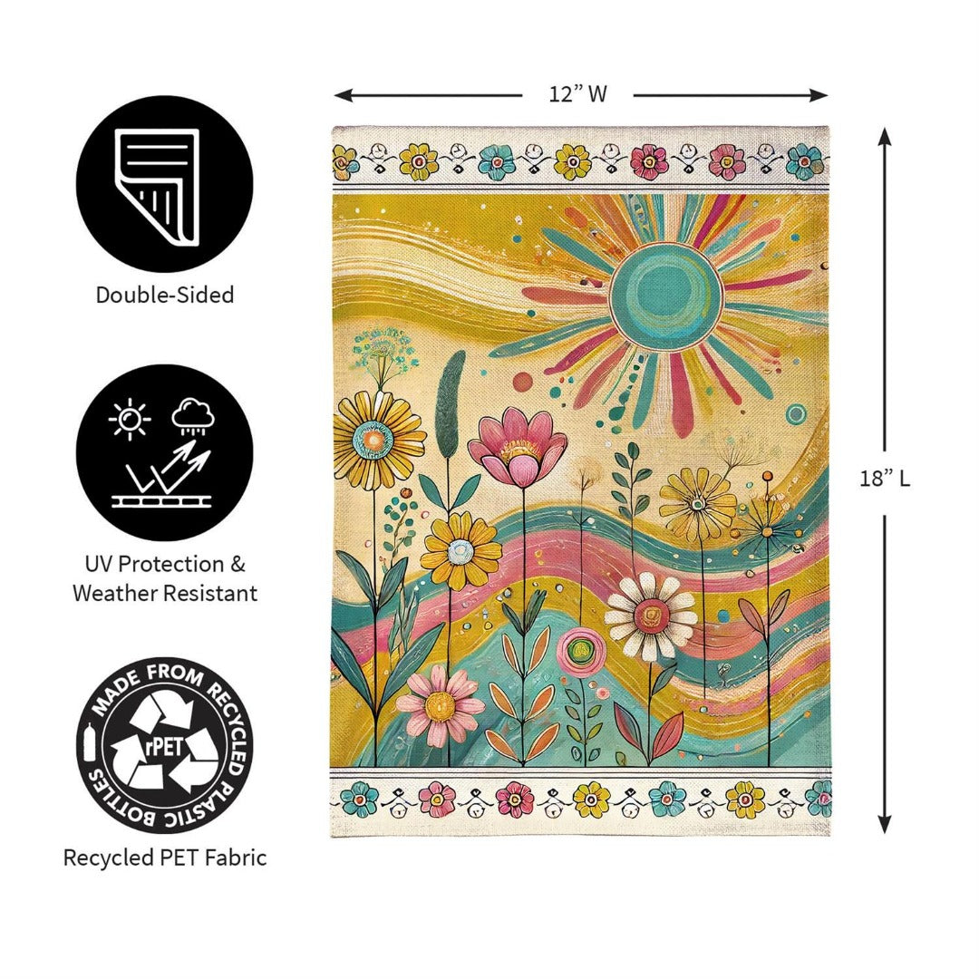 Sunny Field 2-Sided Burlap Garden Flag | Boho Floral | 12.5" x 18"