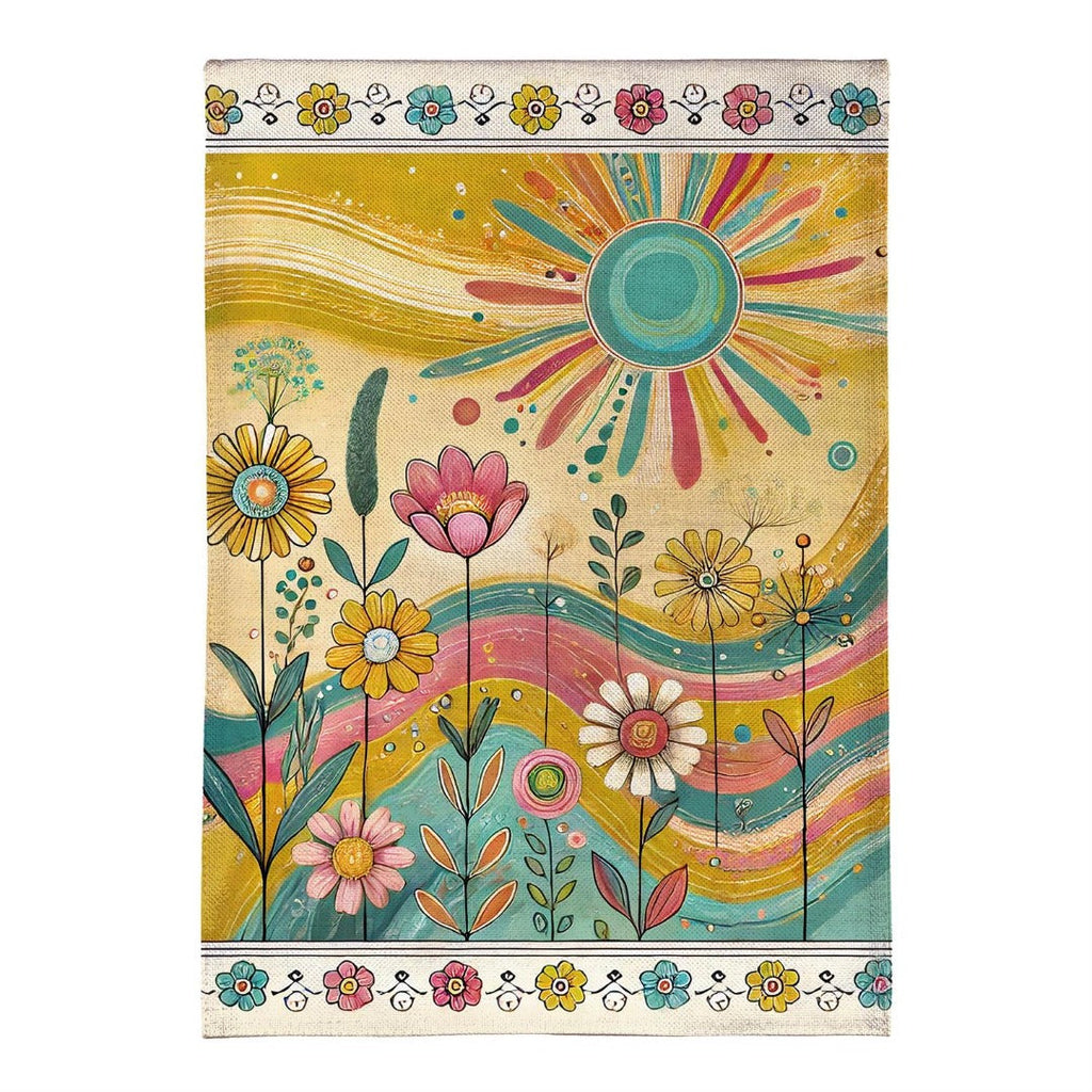 Sunny Field 2-Sided Burlap Garden Flag | Boho Floral | 12.5" x 18"