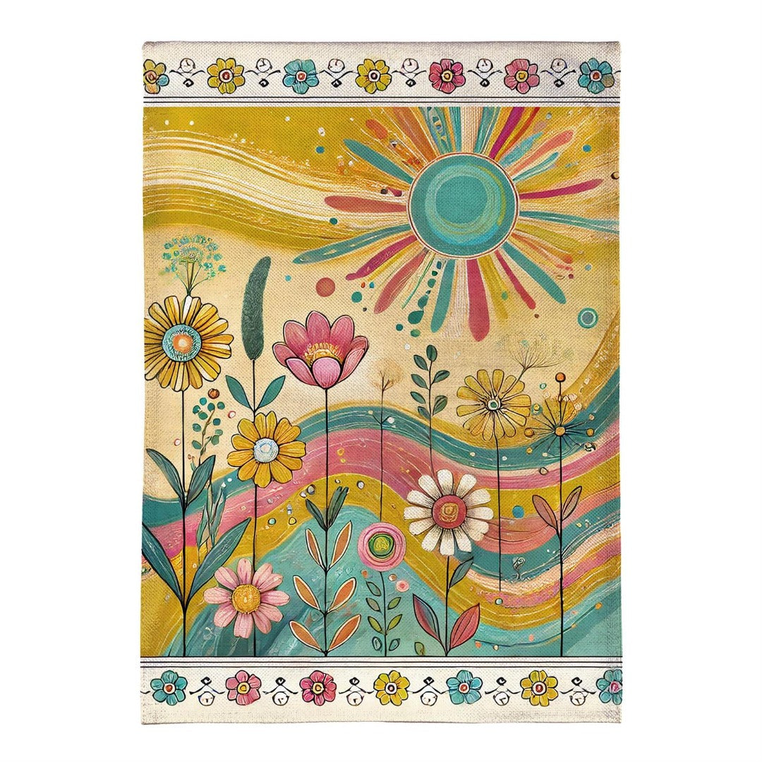 Sunny Field 2-Sided Burlap Garden Flag | Boho Floral | 12.5" x 18"