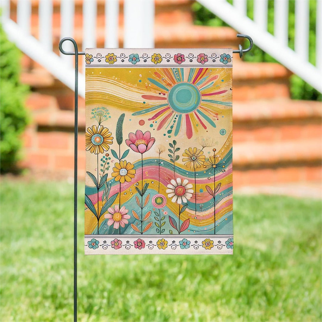 Sunny Field 2-Sided Burlap Garden Flag | Boho Floral | 12.5" x 18"