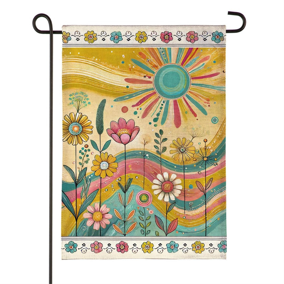 Sunny Field 2-Sided Burlap Garden Flag | Boho Floral | 12.5" x 18"