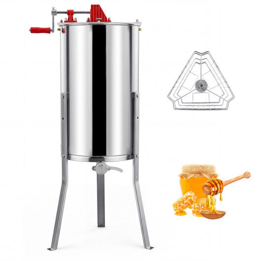 3 Frame Manual Honey Extractor with Bottom Gravity Flow Gate and Clear Lid for Home Apiary