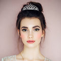 Round Stone Cluster Accent Rhinestone Paved Princess Tiara