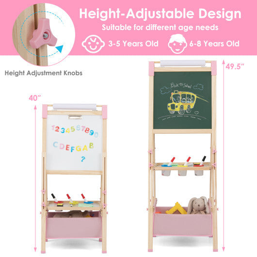 3-in-1 Double-Sided Adjustable Kid Easel for 3-8 Years Old Toddlers-Blue