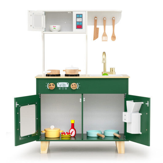 Kids Play Kitchen with Microwave and Rotation Knobs for Girls Boys Aged 3-6-Green