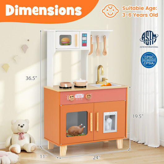 Kids Play Kitchen with Microwave and Rotation Knobs for Girls Boys Aged 3-6-Green