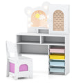 Kids Vanity with Lights and 5 Drawers for Kids Aged 3+ Years Old-White