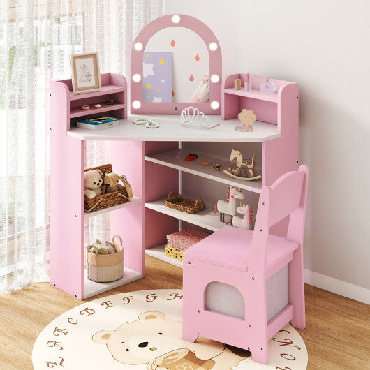 2-In-1 Kids Vanity Set with Lights for Toddlers 3+ Years Old-White