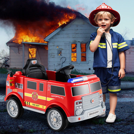 Kids Ride on Fire Truck with Remote Control and Extinguisher-Red