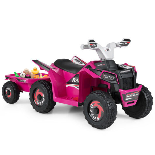 6V Kids Electric ATV Quad Car with Detachable Trailer-White