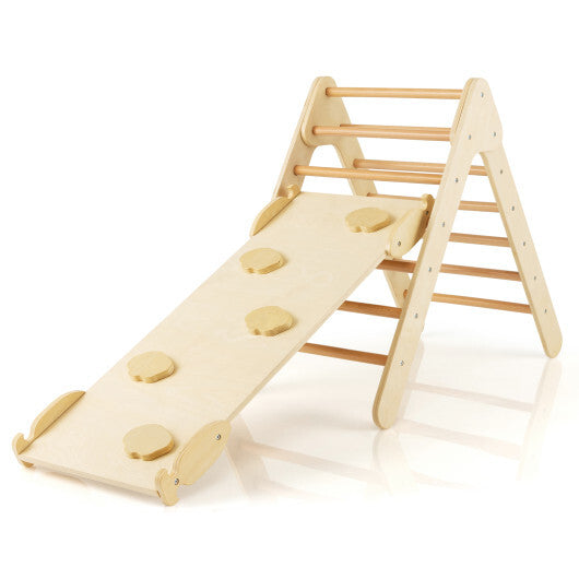 Patented 3-in-1 Wooden Climbing Triangle Set Triangle Climber with Ramp-Multicolor