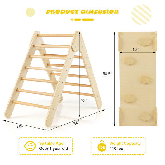 Patented 3-in-1 Wooden Climbing Triangle Set Triangle Climber with Ramp-Multicolor