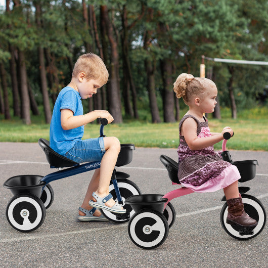 Toddler Tricycle with Adjustable Seat and Storage Baskets for 1.5-5 Years Old-White