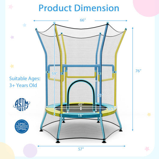 Mini Trampoline for Kids with Safety Enclosure Net and Foam Handles-Orange