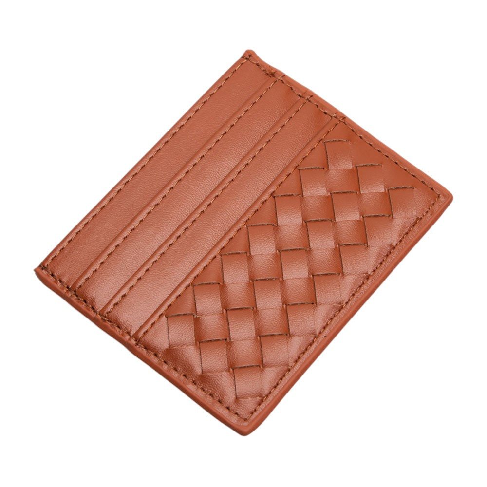 Faux Leather Basket Weave Card Holder Wallet