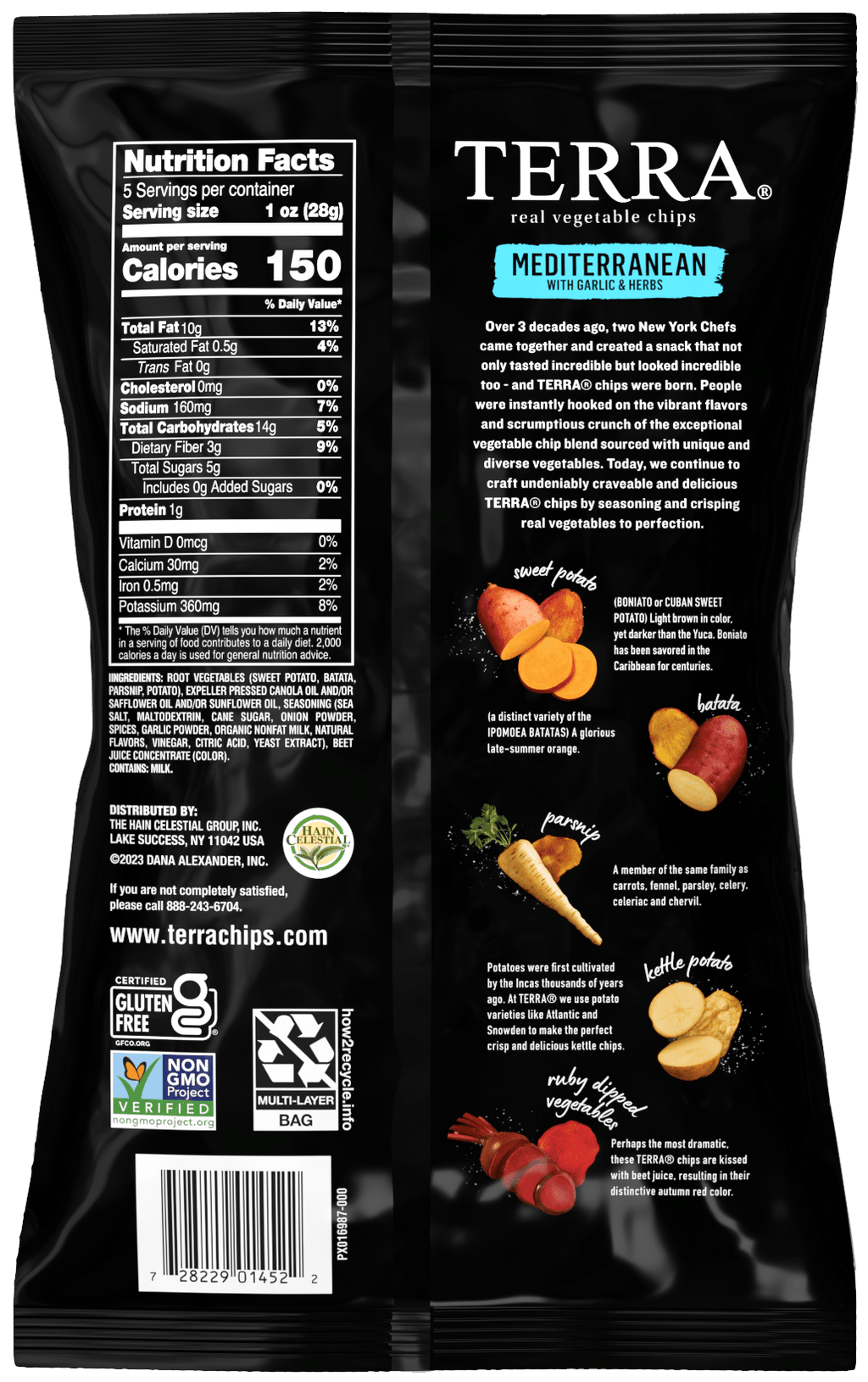 Terra Exotic Vegetable Chips, Mediterranean, Pack of 12, 5 Oz. Bags