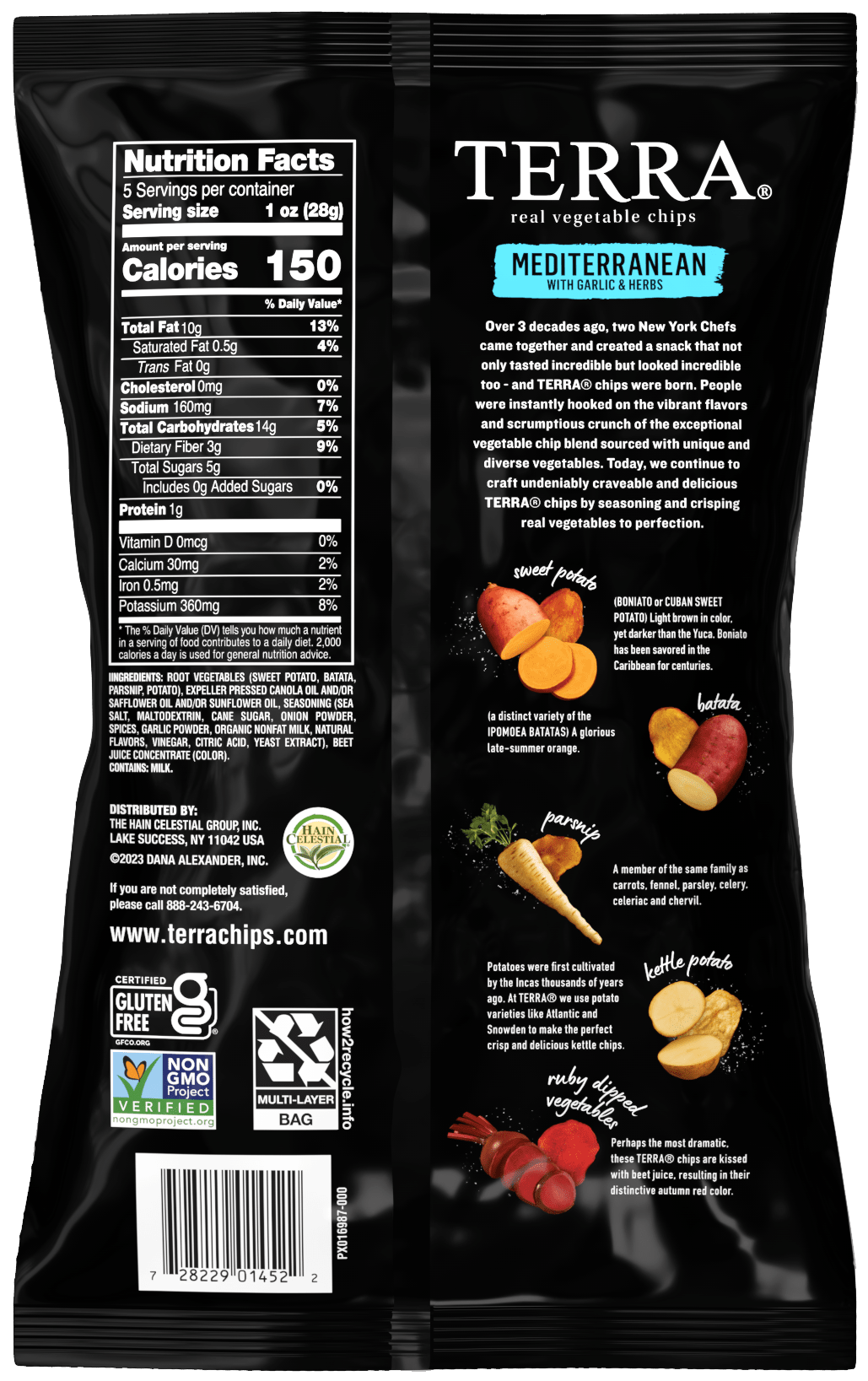 Terra Exotic Vegetable Chips, Mediterranean, Pack of 12, 5 Oz. Bags
