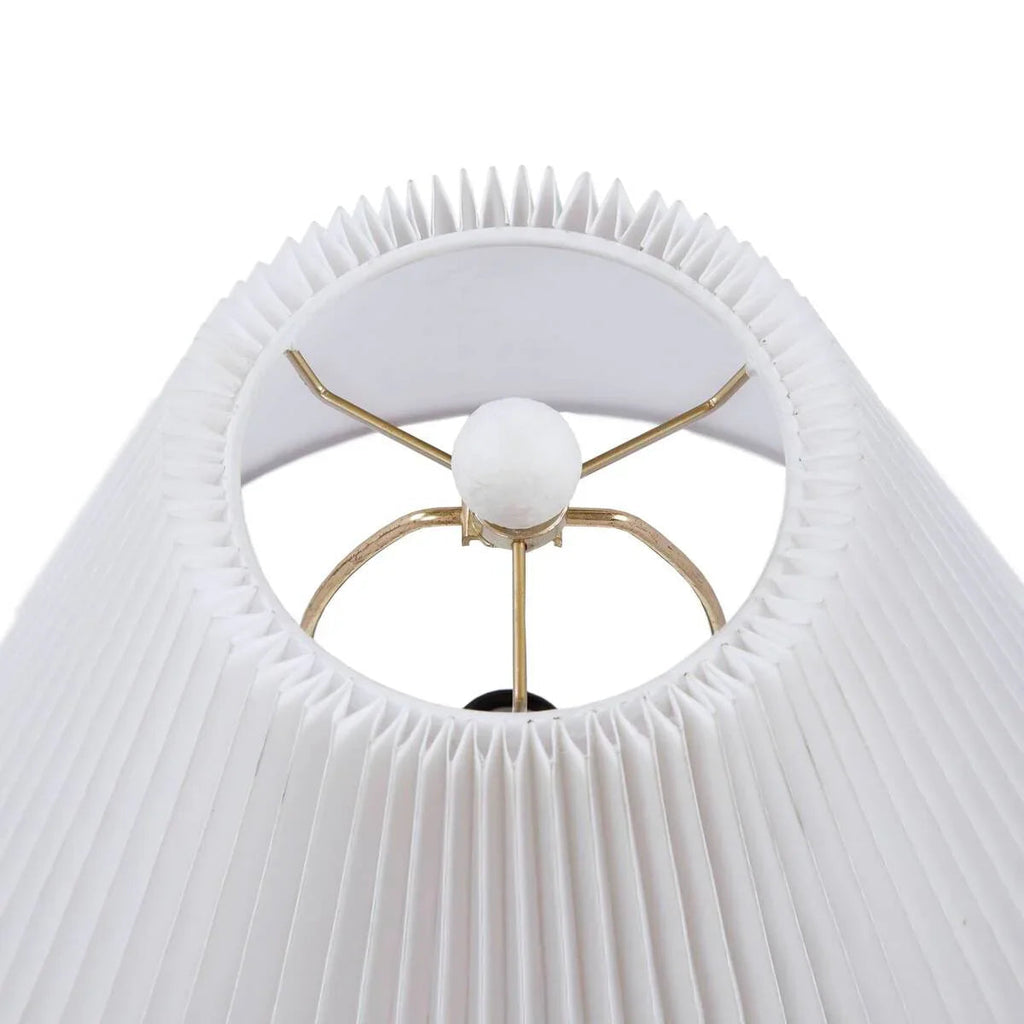 Ceramic Table Lamp – Textured Matte White Base, Fluted Fabric Shade & LED Bulb Included