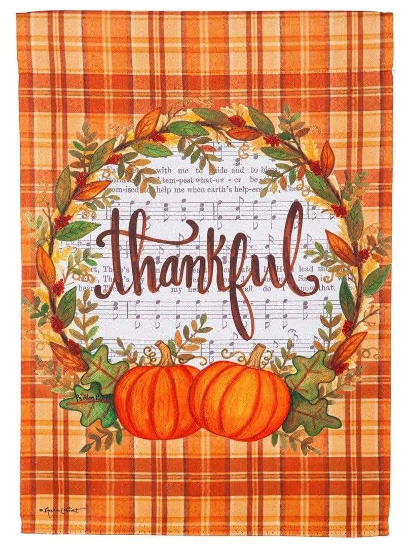 Thankful In Plaid Garden Flag 2 Sided Thanksgiving