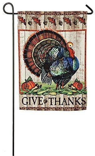 Thanksgiving Give Thanks Turkey Garden Flag 2 Sided