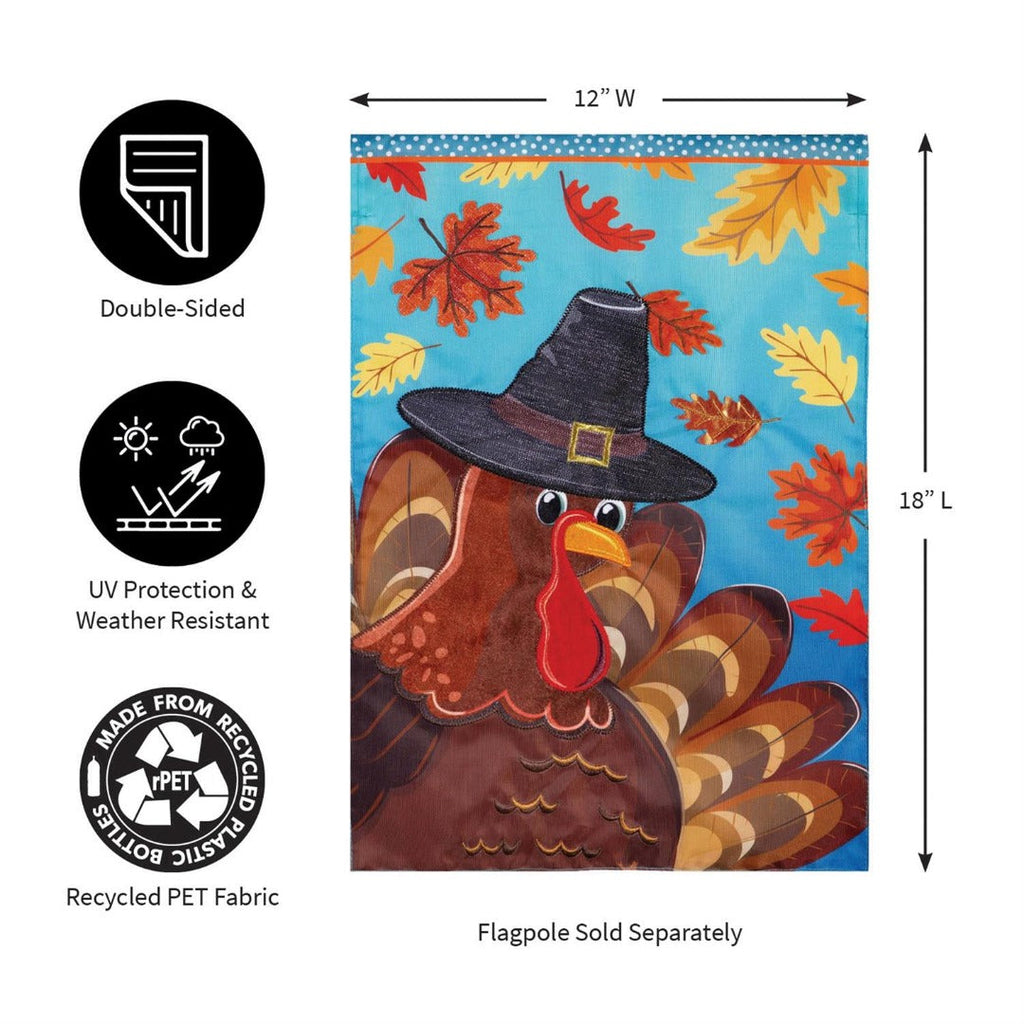 Thanksgiving Turkey Time 2-Sided Applique Garden Flag | 12.5" x 18"