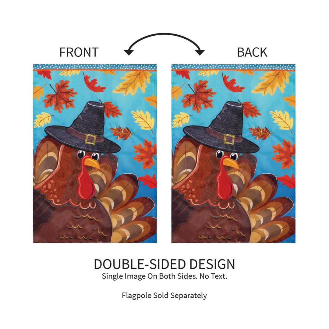 Thanksgiving Turkey Time 2-Sided Applique Garden Flag | 12.5" x 18"