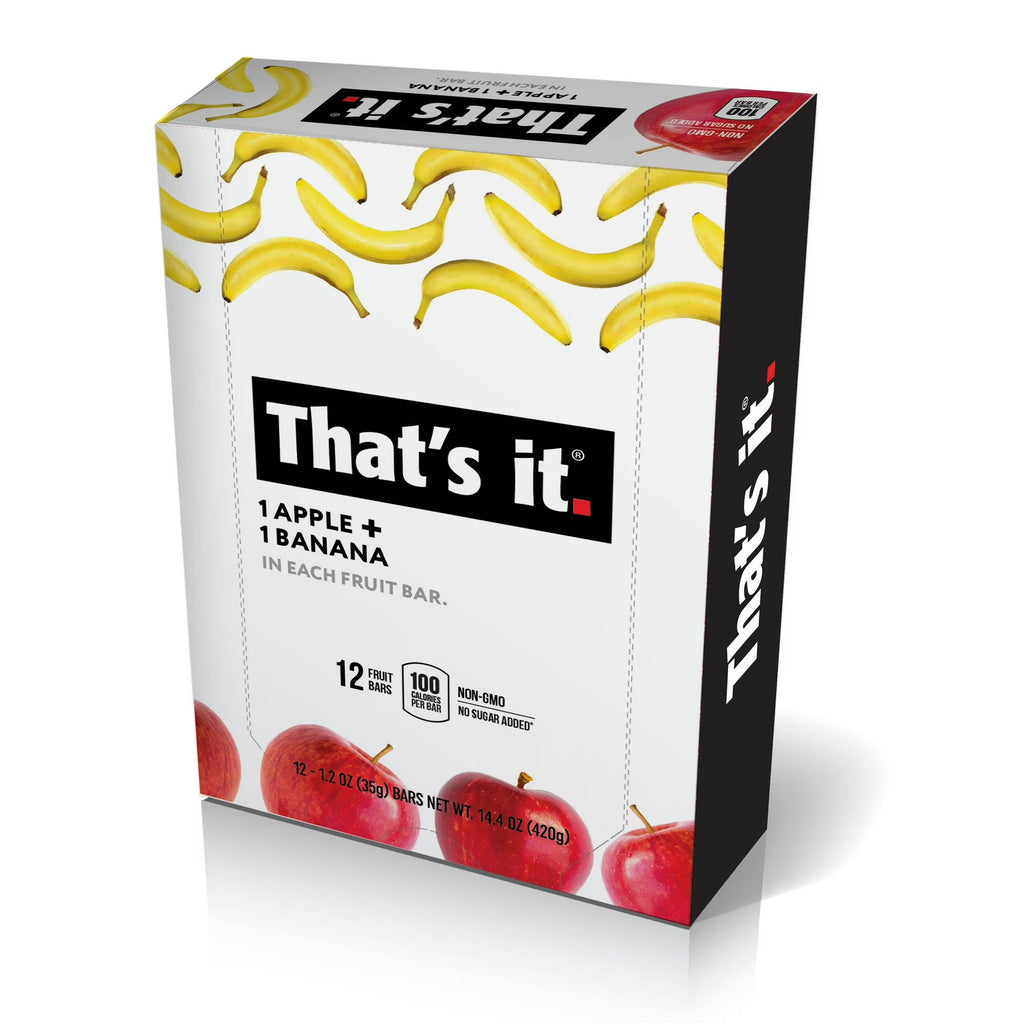 That's It Apple and Banana Fruit Bars, 100% Real Fruit, Gluten Free, 1.2 oz Bars, Case of 12