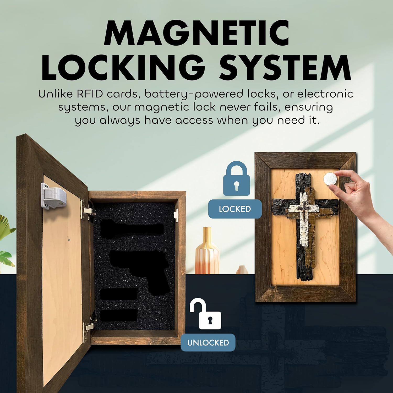 Three Layered Cross Decorative Wall-Mounted Secure Gun Cabinet