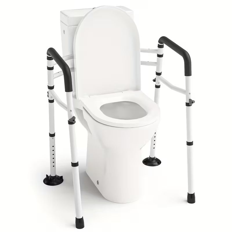 Toilet Safety Rails - 300lbs Heavy-Duty, Tool-Free Height Adjustment, Non-Slip Base for Bathroom Stability" (Fits Any Toilet, Foldable for Small Spaces)
