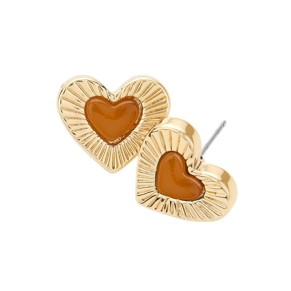 Celluloid Acetate Tortoise Heart Centered Stud Earrings