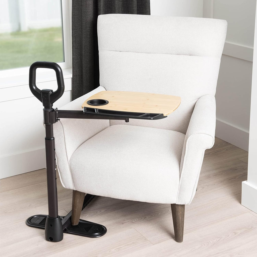Tray Table, Adjustable Bamboo TV and Laptop Desk with Ergonomic Stand Assist Safety Handle, Independent Living Aid