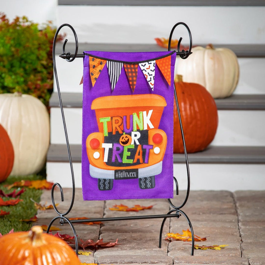 Trunk or Treat Halloween Garden Flag 2 Sided Burlap