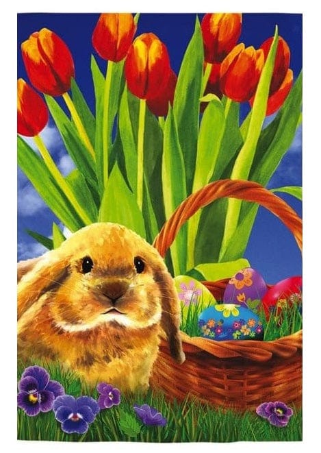 Tulips and Bunny Garden Flag 2 Sided Decorative