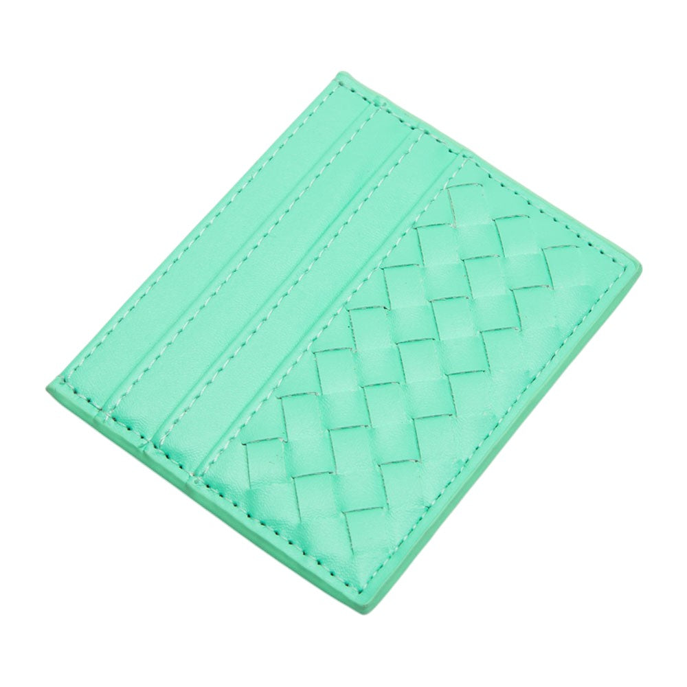 Faux Leather Basket Weave Card Holder Wallet