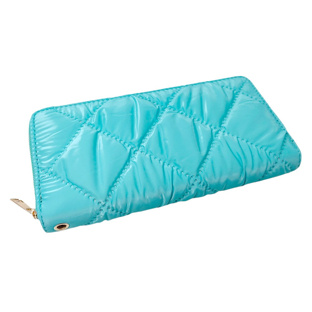 Shiny Faux Leather Padded Wallet with Wristlet