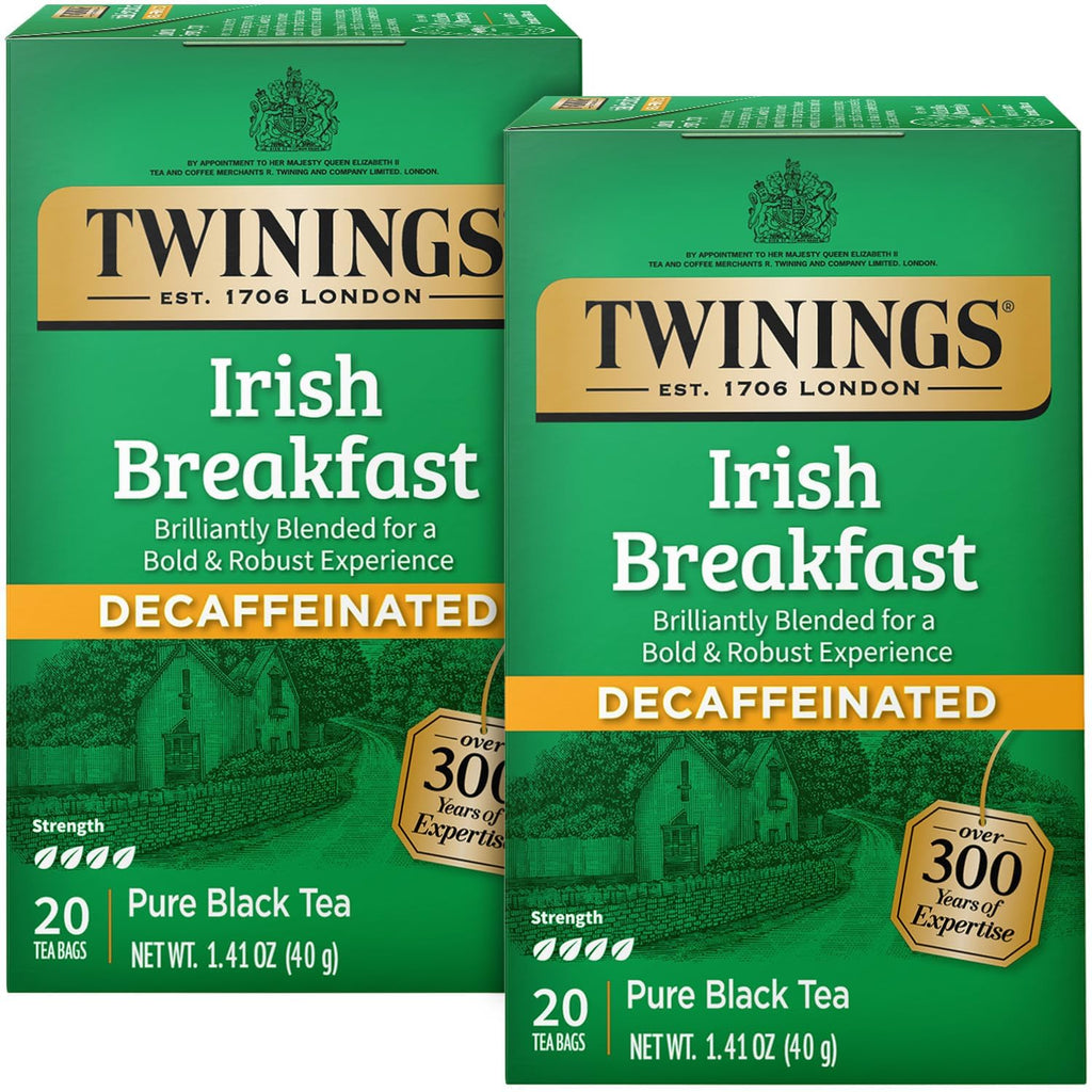 Twinings Irish Breakfast Decaf Black Tea, 20 Bags (Pack of 2)