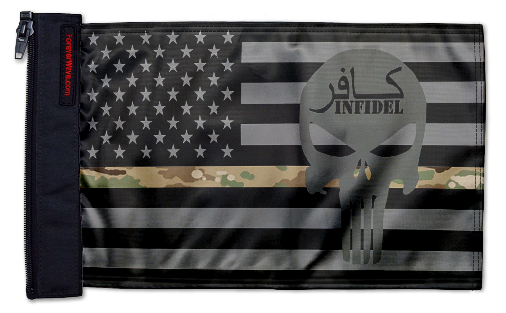 USA Subdued Thin Camo Line Infidel 12"x18" Forever Wave Flag for Jeep Wrangler TJ 1996-2006