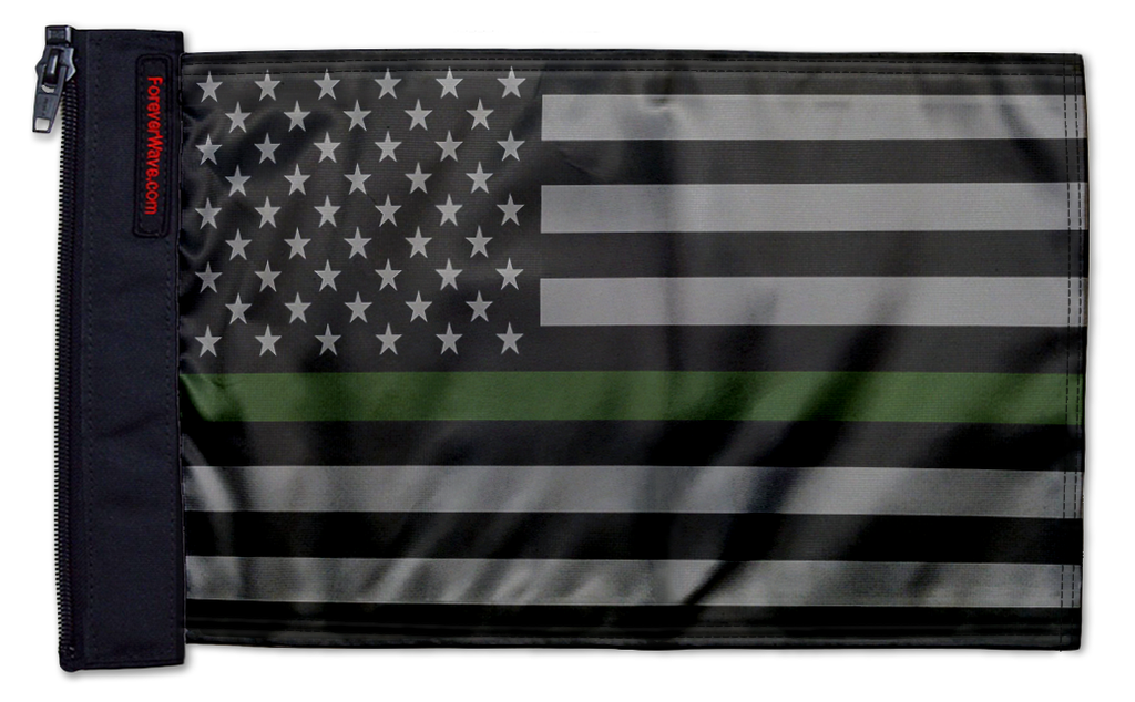 USA Subdued Thin Green Line 12"x18" Forever Wave Flag for Jeep Wrangler TJ 1996-2006