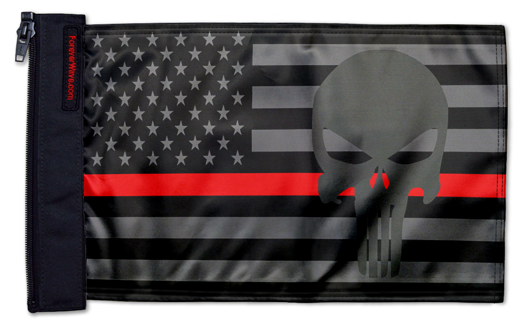 USA Subdued Thin Red Line Punisher 12"x18" Forever Wave Flag for Jeep Wrangler CJ-7 and CJ-8 1976-1986