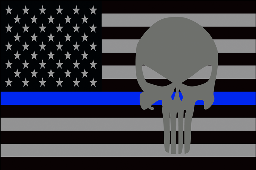 USA Subdued Thin Blue Line Punisher 12"x18" Forever Wave Flag for Jeep Wrangler YJ 1986-1995