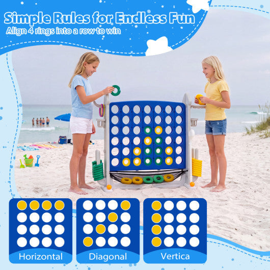 4-in-1 Height Adjustable Row Connect Game with Mesh Net and Carrying Bag-Blue