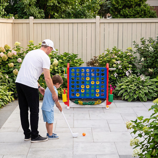 4-in-1 Height Adjustable Row Connect Game with Mesh Net and Carrying Bag-Blue