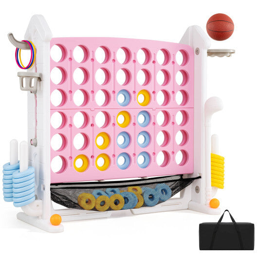 4-in-1 Height Adjustable Row Connect Game with Mesh Net and Carrying Bag-Blue