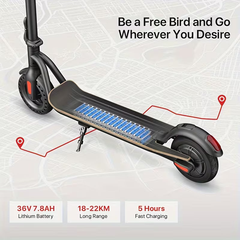 Ultra Lightweight Foldable Electric Scooter, Wood Pedal With 8 Solid Wheels, 7.8AH Battery Supports