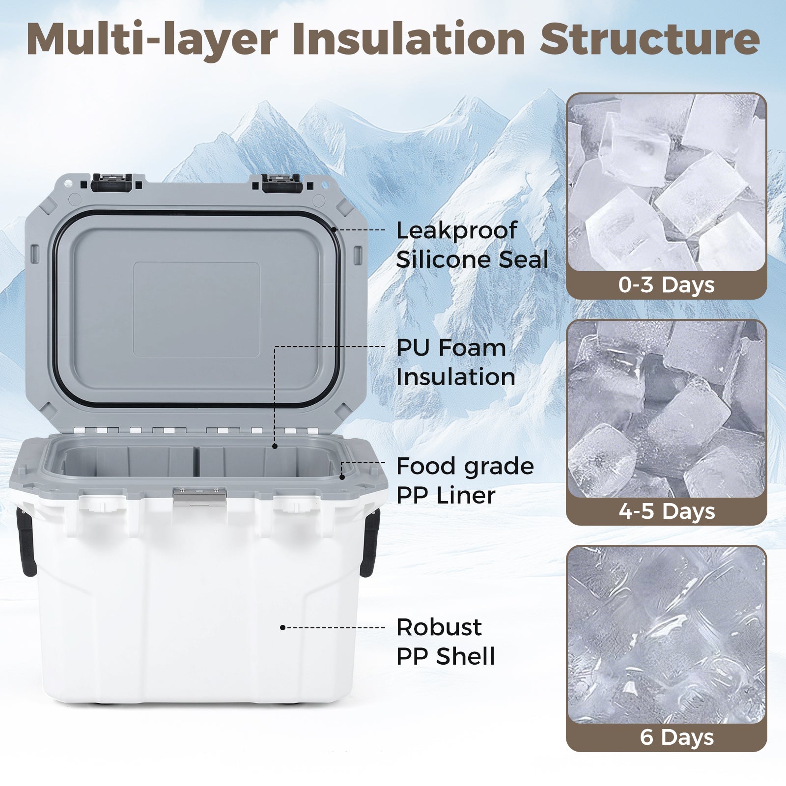 Ultra-Light Injection Molded Cooler 53 QT Hard Ice Chest